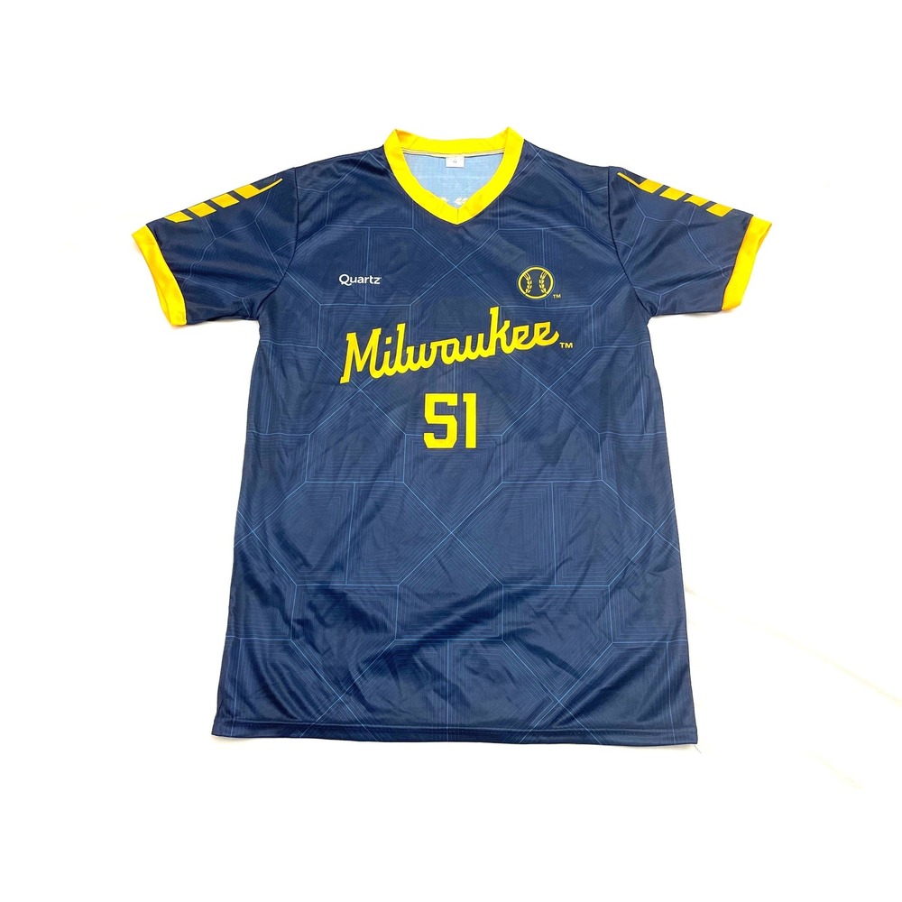 Milwaukee Brewers Freddy Peralta Baseball Quartz Jersey Medium Blue Givewaway